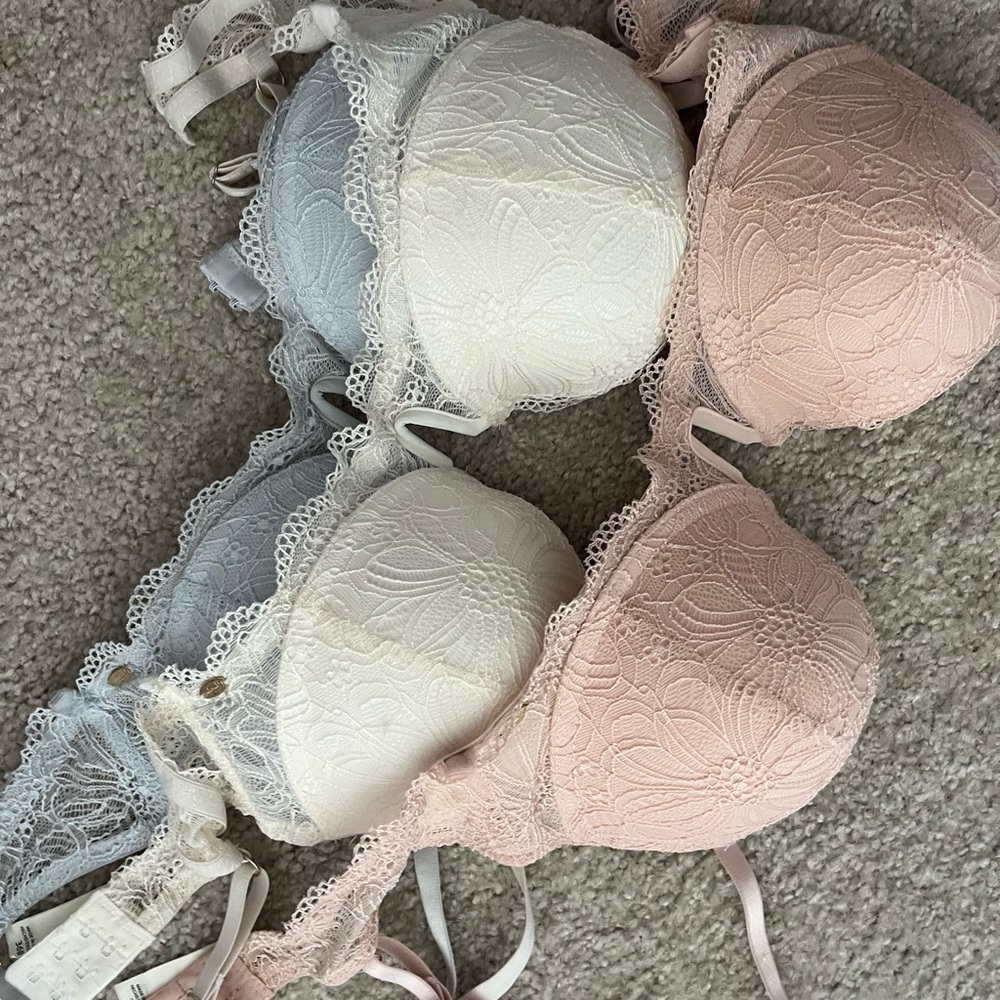 Cacique Floral Lace Push-Up Bra Trio in Blush, Cream & Light Blue